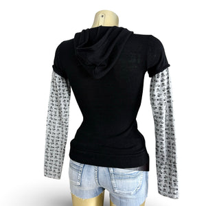Black & grey short sleeves tight fit hoodie (XS)