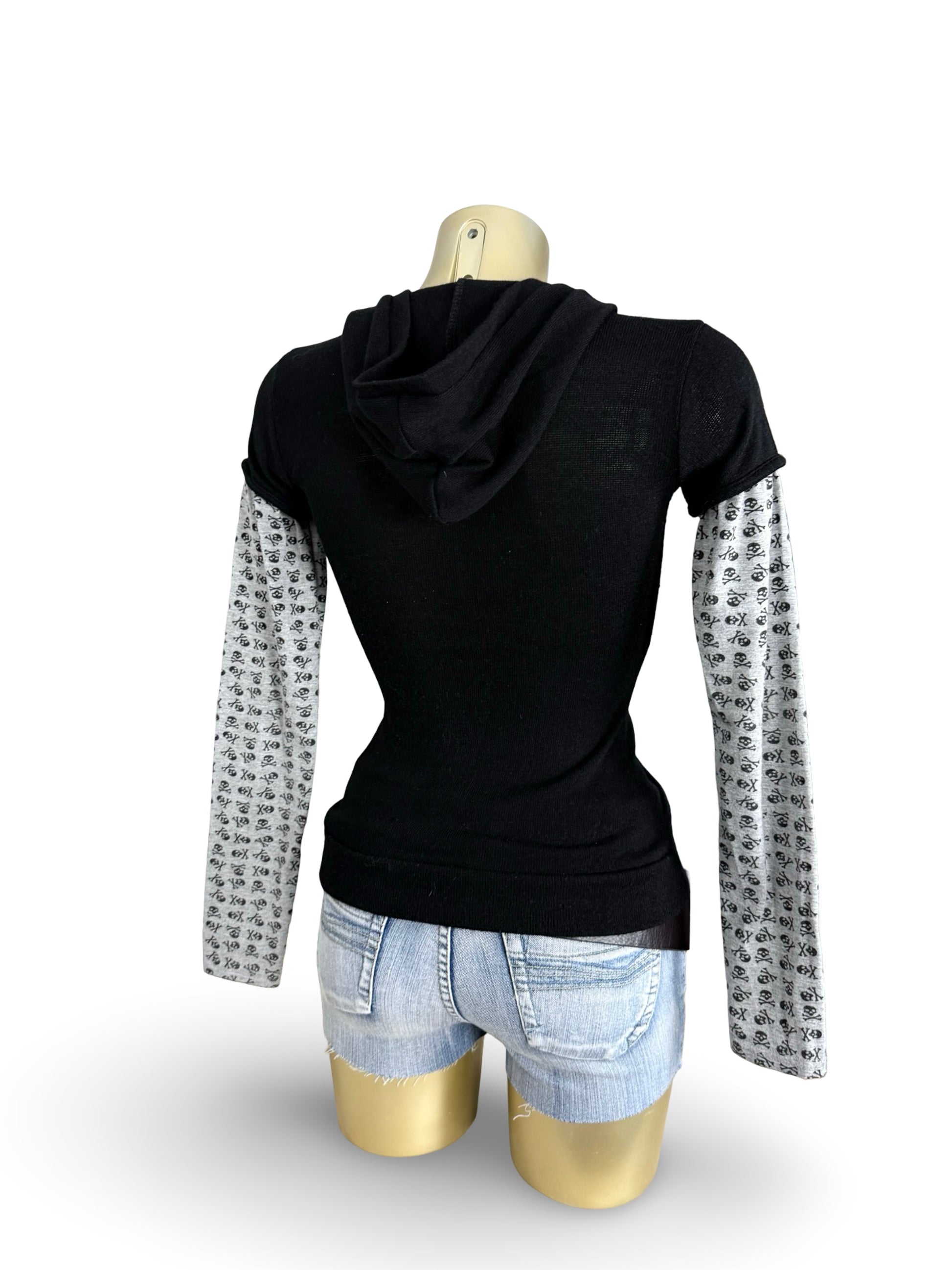 Black & grey short sleeves tight fit hoodie (XS)