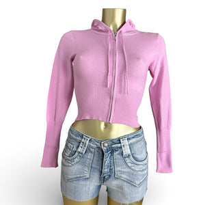 Pink tight fit crop hooded jumper (XS)