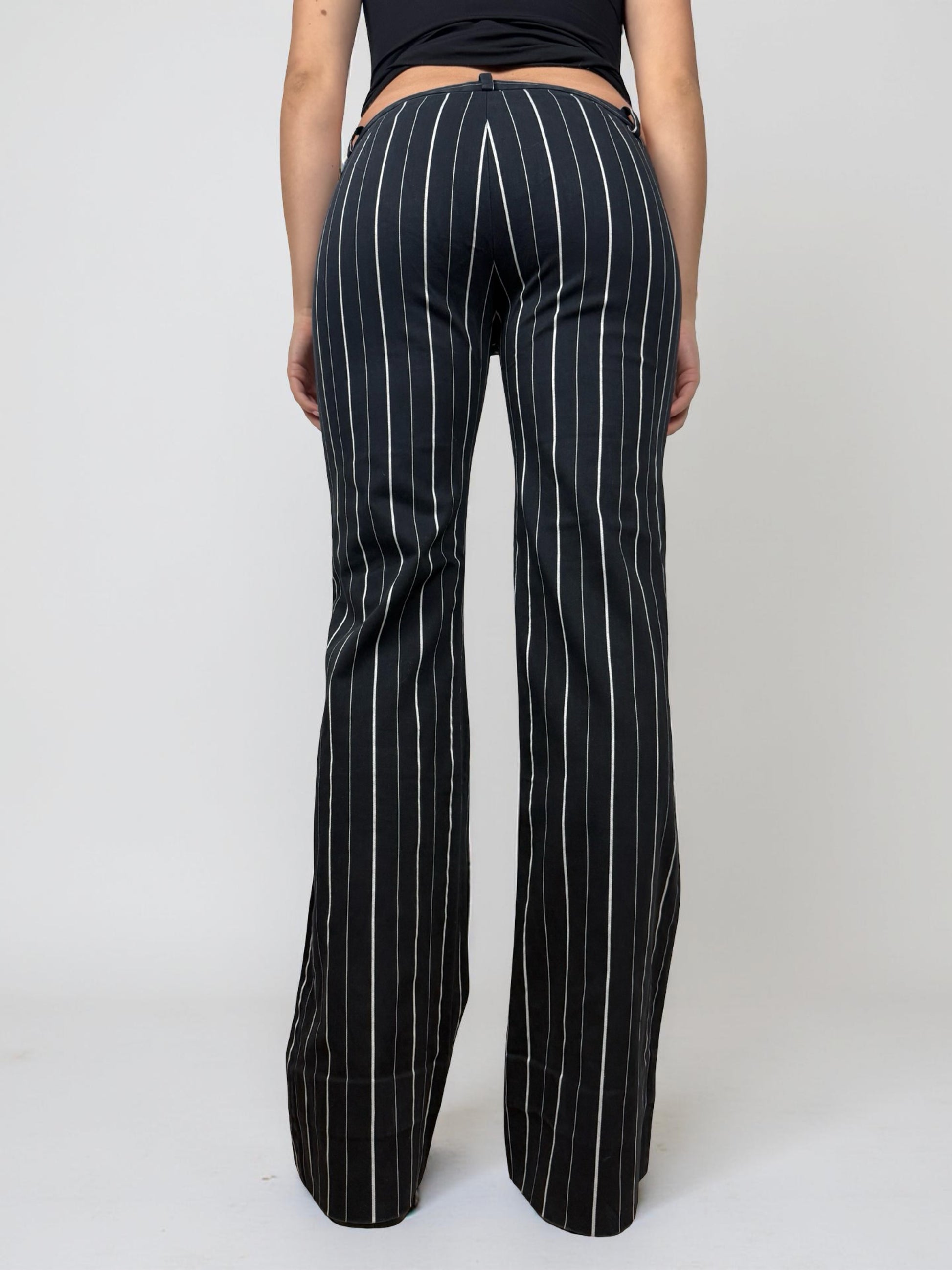 Black striped low rise office flared pants (S/M)