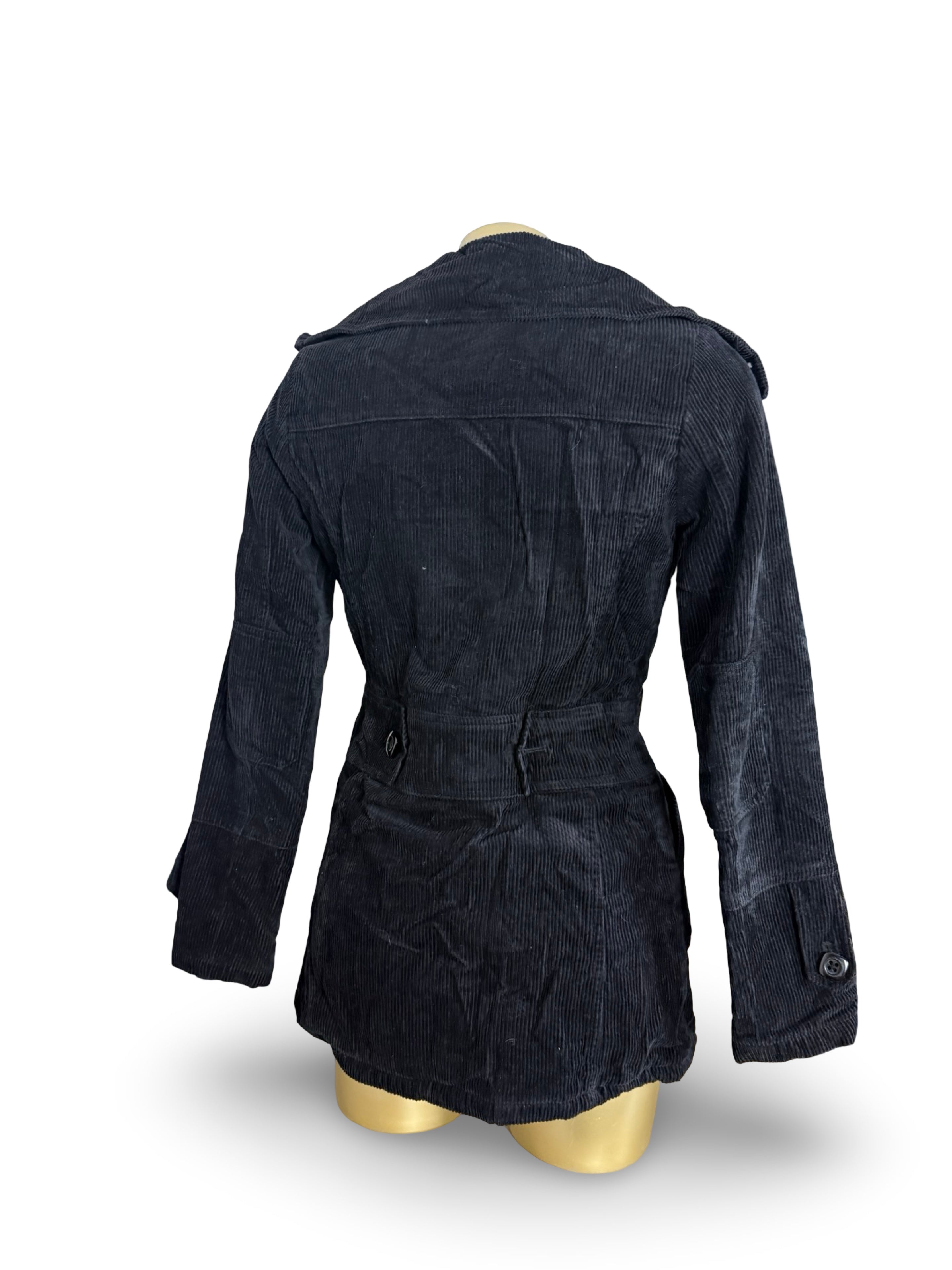Black velvet ribbed trench coat (S)