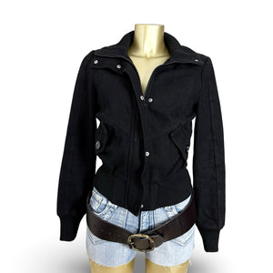Black wool zip up biker jacket (S/M)