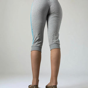 Grey striped low rise capri joggers pants (S)