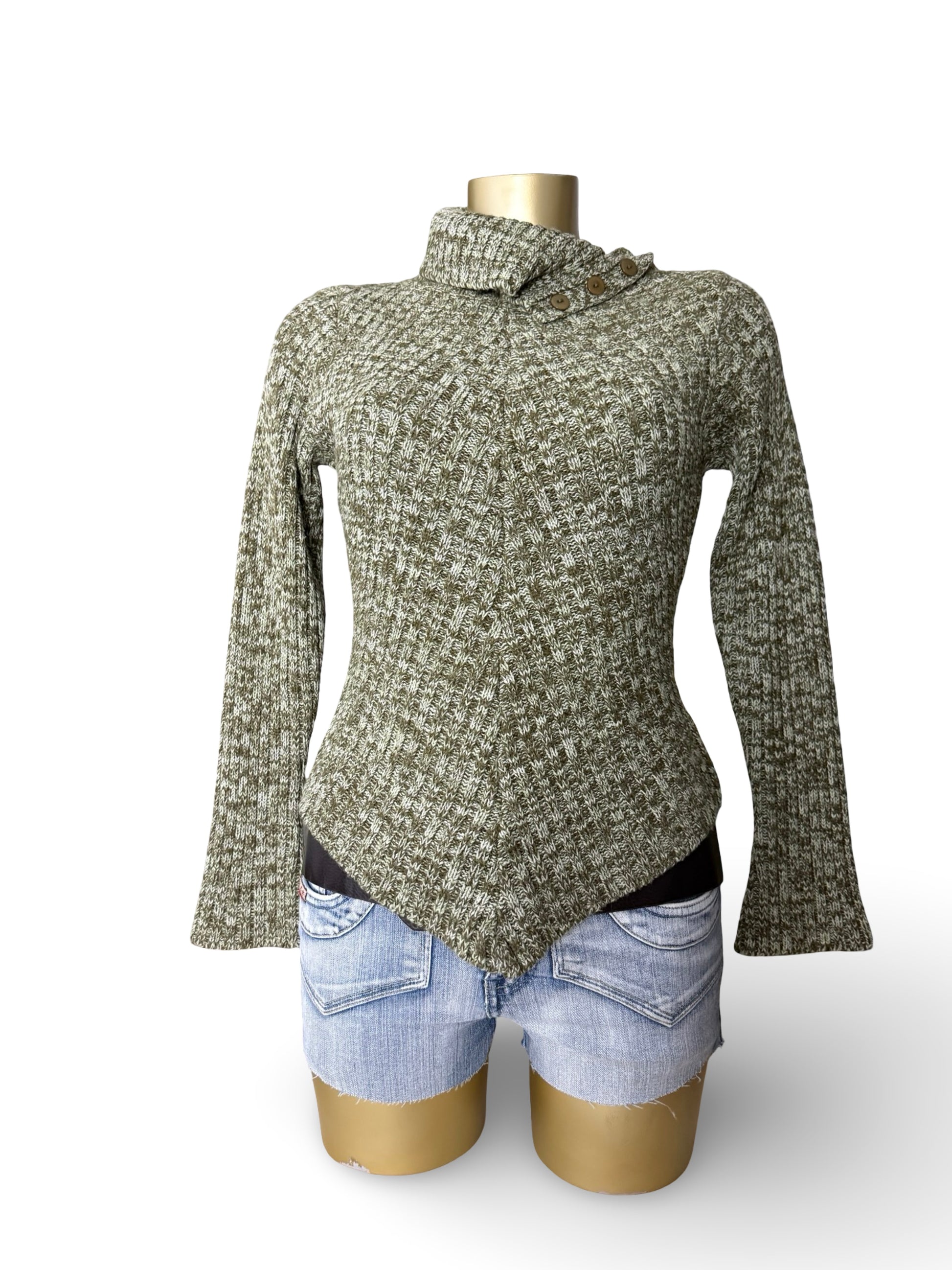 Khaki turtleneck asymmetric jumper (S/M)