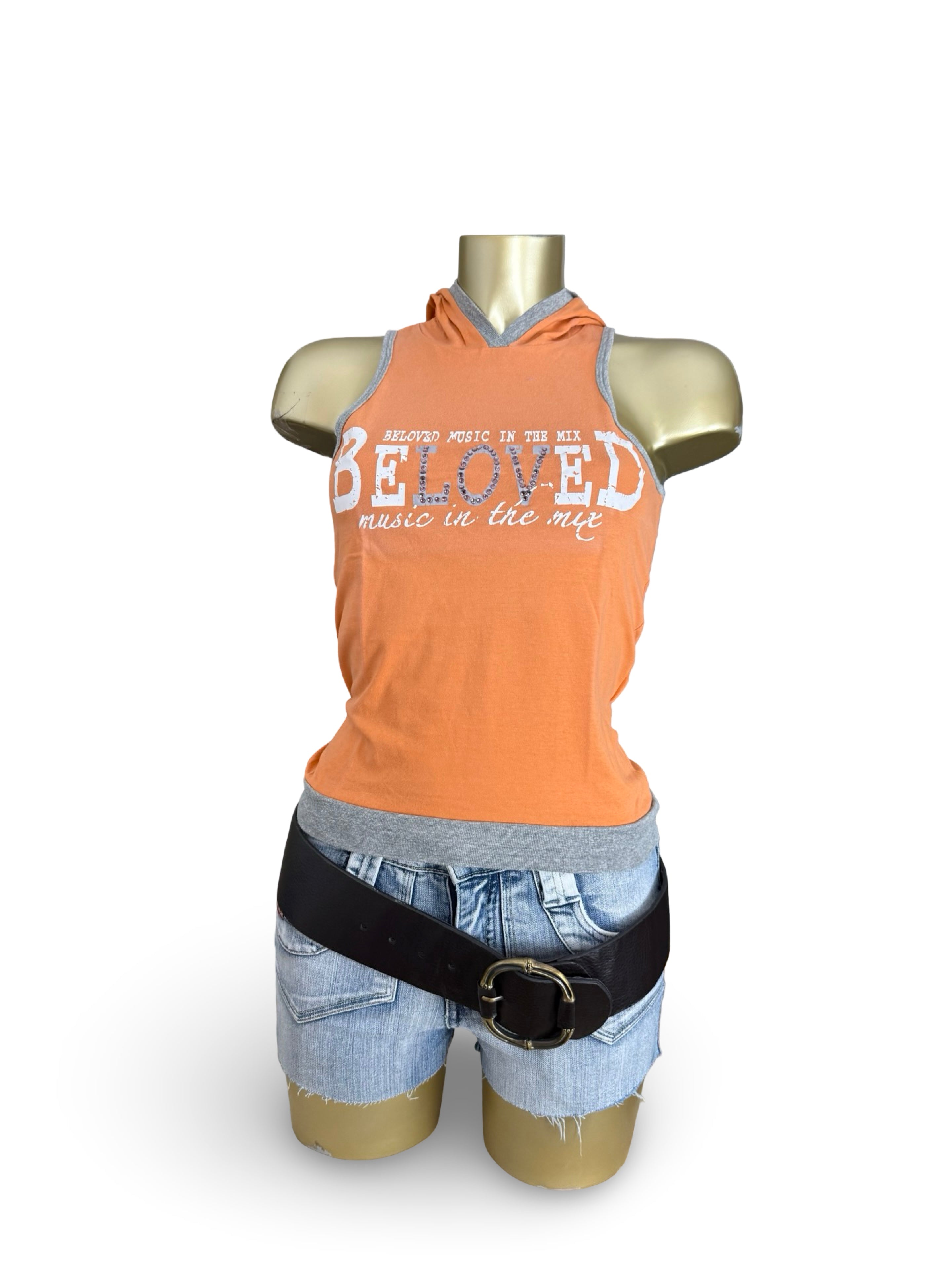 Orange cotton hooded top (S)