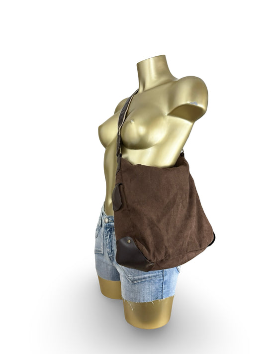 Brown suede besace shoulder bag