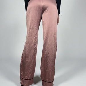Pink silky low rise flare pants (S)