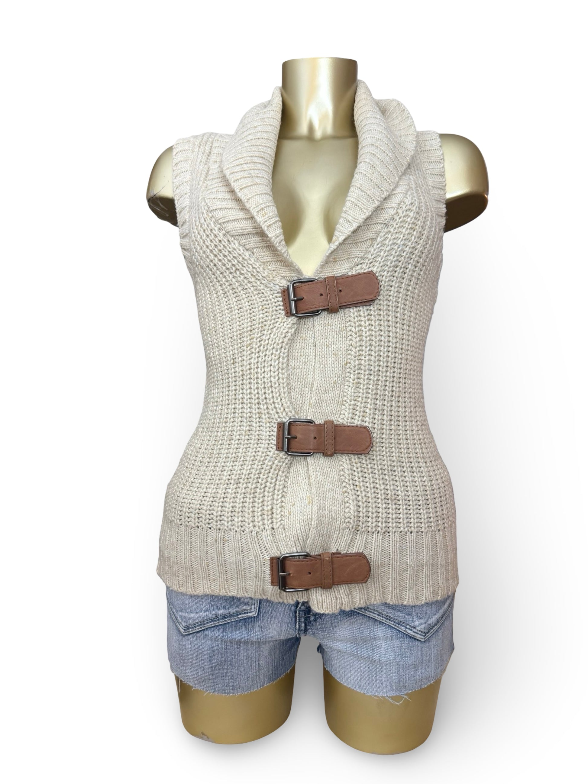 Beige knitted sleeveless cardigan  jumper (XS/S)