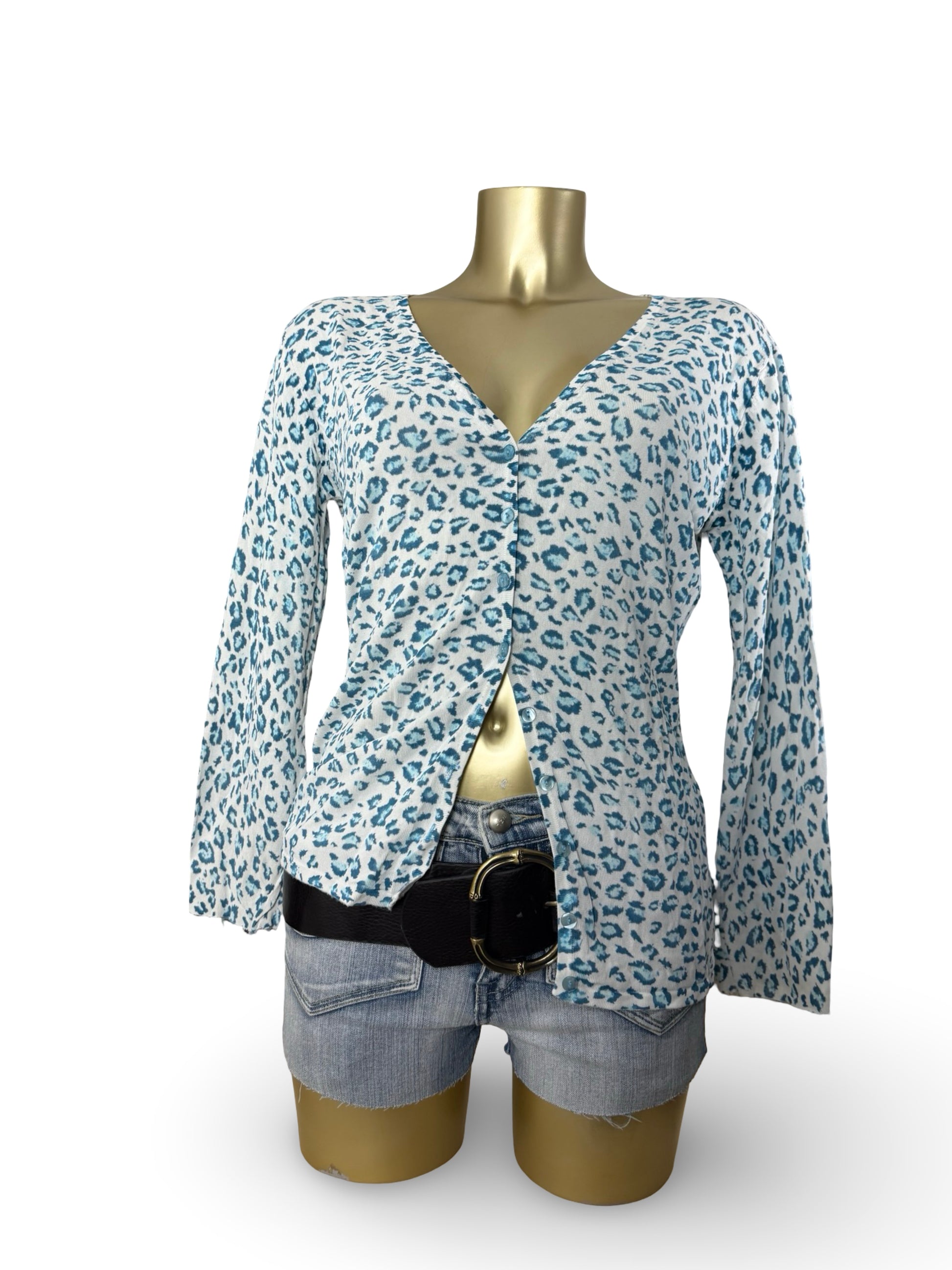 White & blue panther print cardigan jumper (XL)
