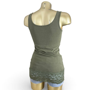 Khaki cotton & lace long top /mini dress (S)