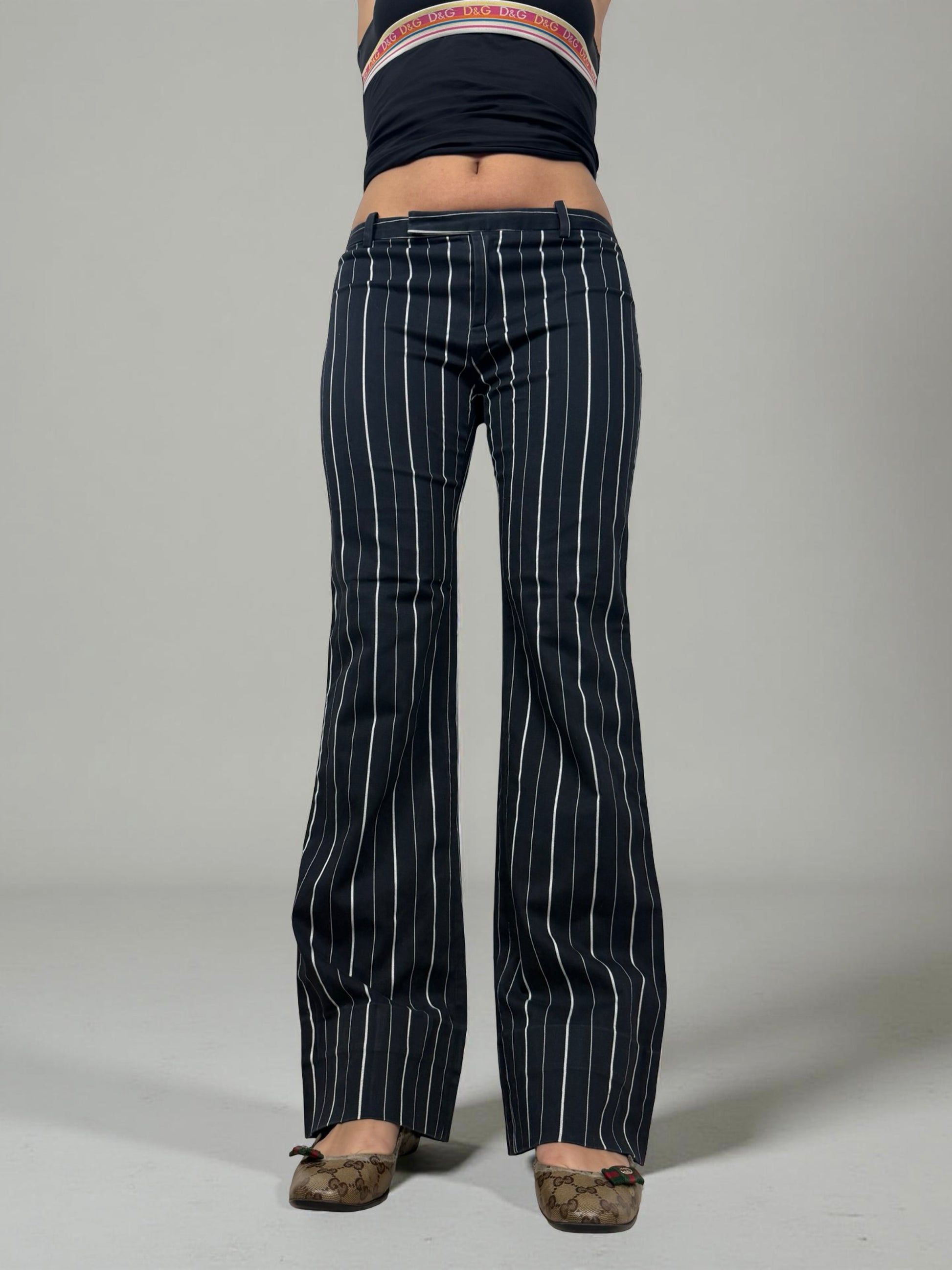 Black striped low rise office flared pants (S/M)