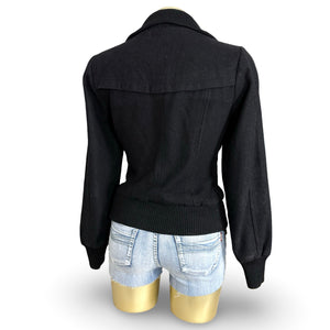 Black wool zip up biker jacket (S/M)