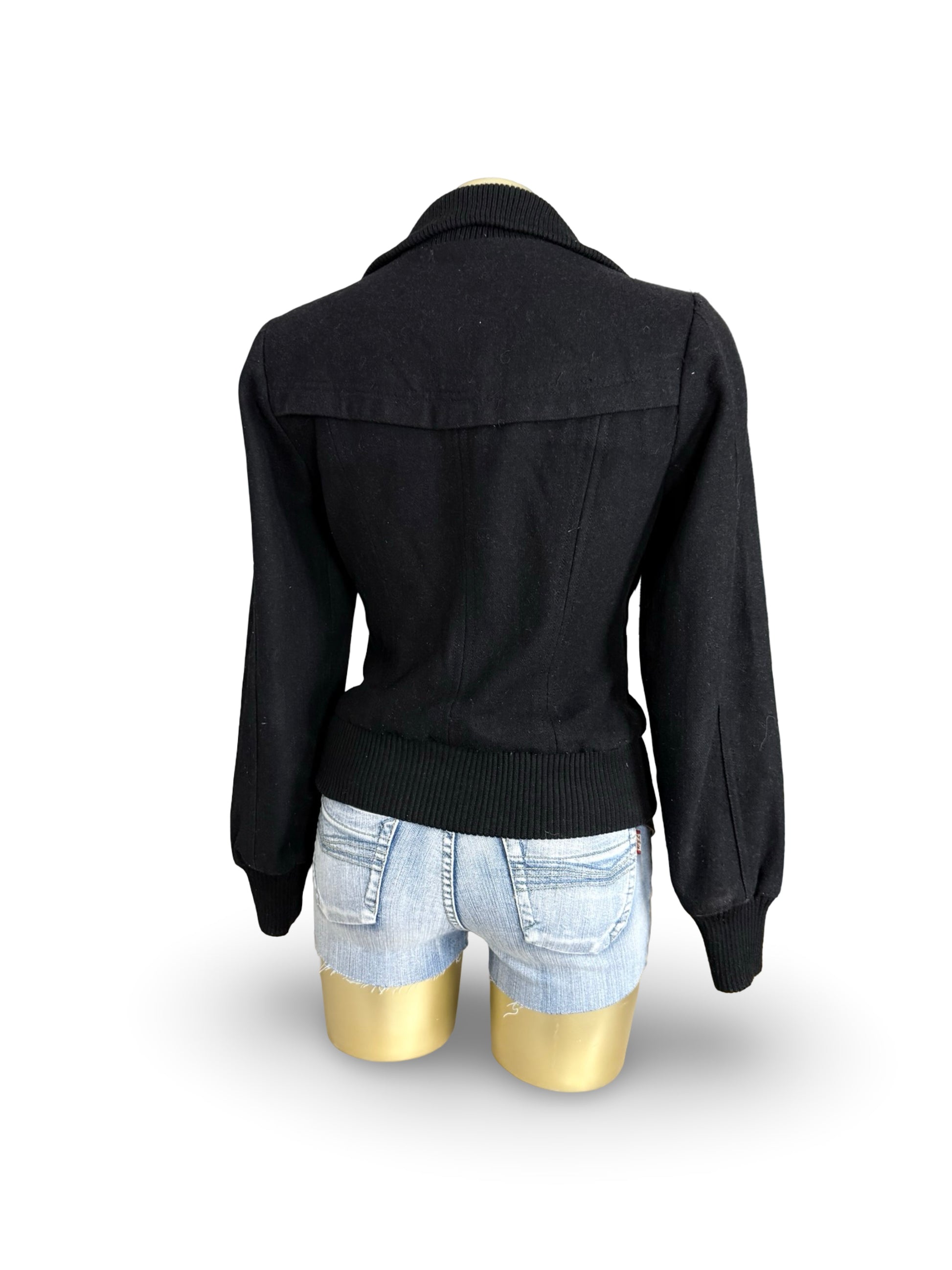 Black wool zip up biker jacket (S/M)