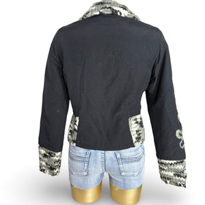 Black embroidered biker jacket (M)