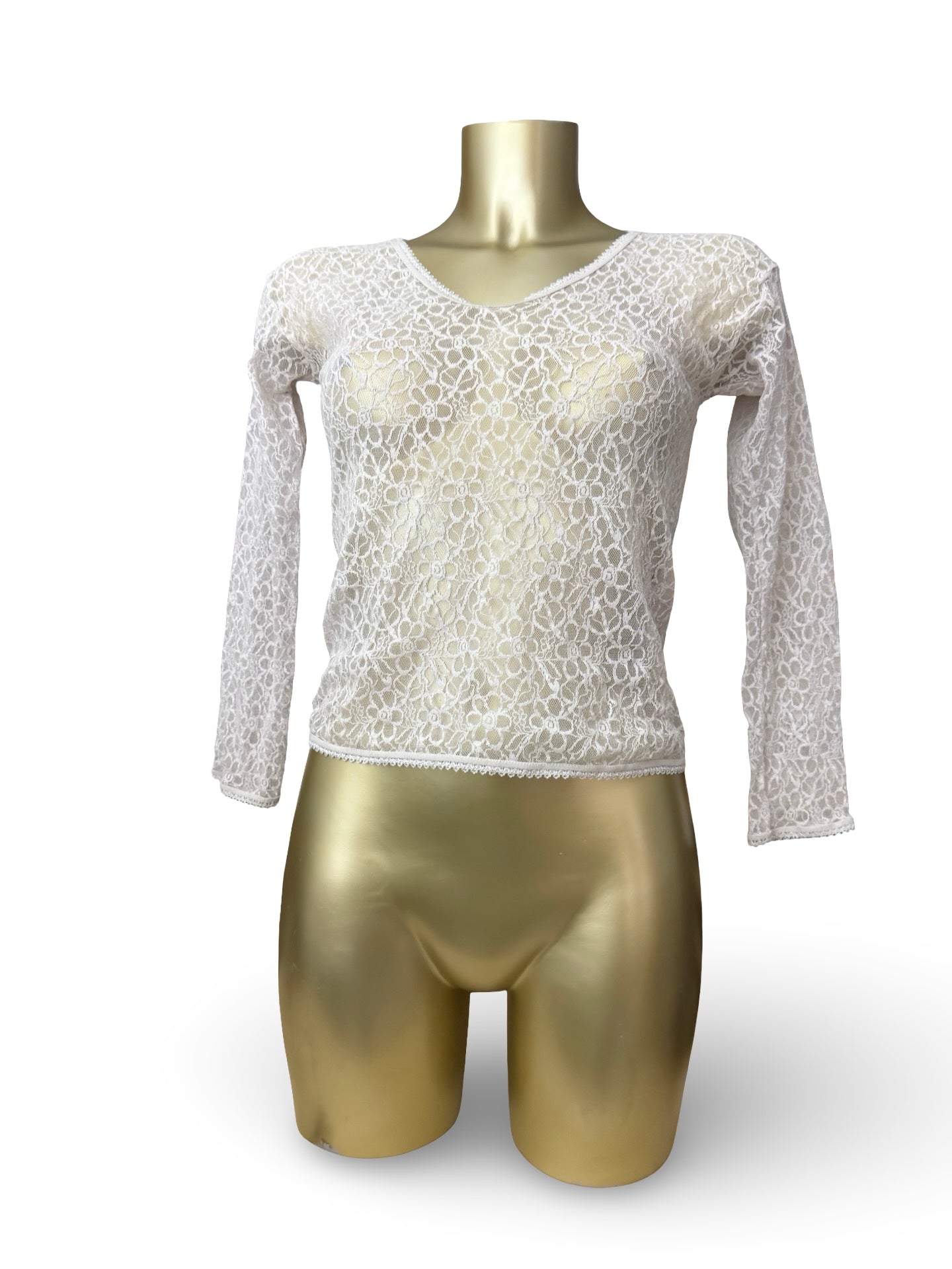 White cream lace see trough tight fit long sleeves top (S/M)