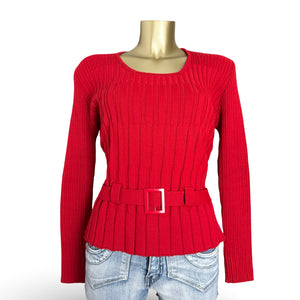 Red ribbed jumper with belt (L)
