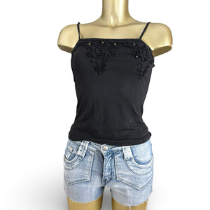 Black embroidered pearls cami top (S)