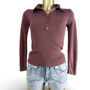Mauve ribbed polo neck tight fit jumper (S)