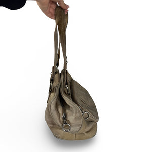 Beige real leather shoulder bag (30x20cm)