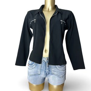 Black zip up cotton biker jacket (M/L)