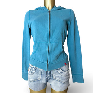 Blue zip up cotton hoodie (M)