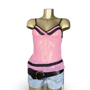 Pink polka dots mesh top + shorty set (M/L)