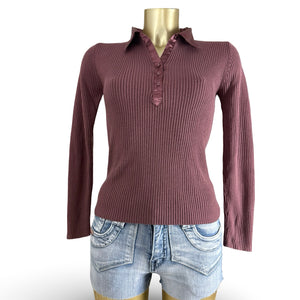 Mauve ribbed polo neck tight fit jumper (S)