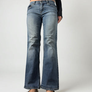 Blue low rise flared pants (S)