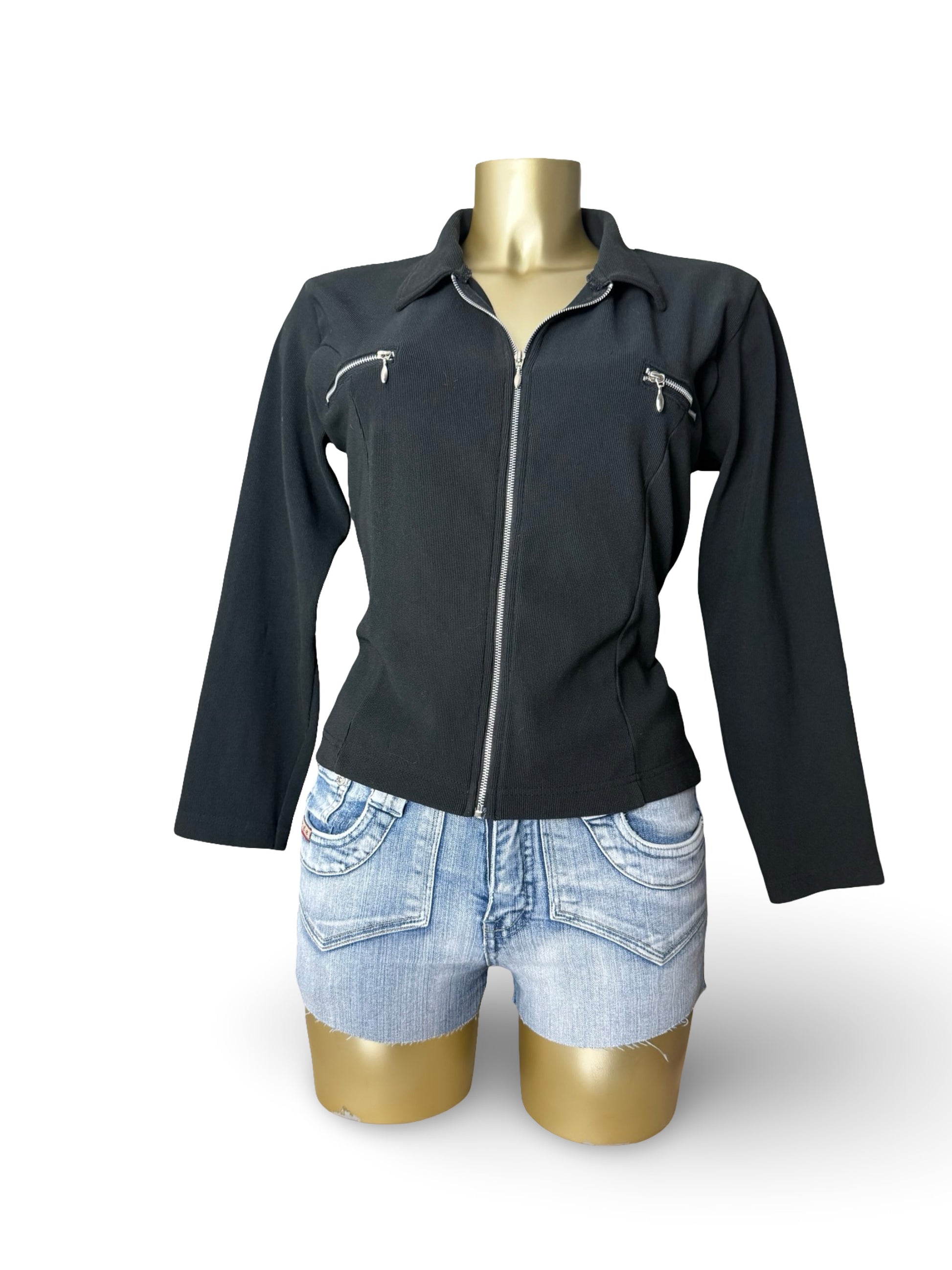 Black zip up cotton biker jacket (M/L)