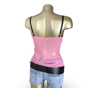 Pink polka dots mesh top + shorty set (M/L)