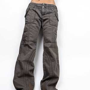 Brown check print cotton low rise baggy pants (L)