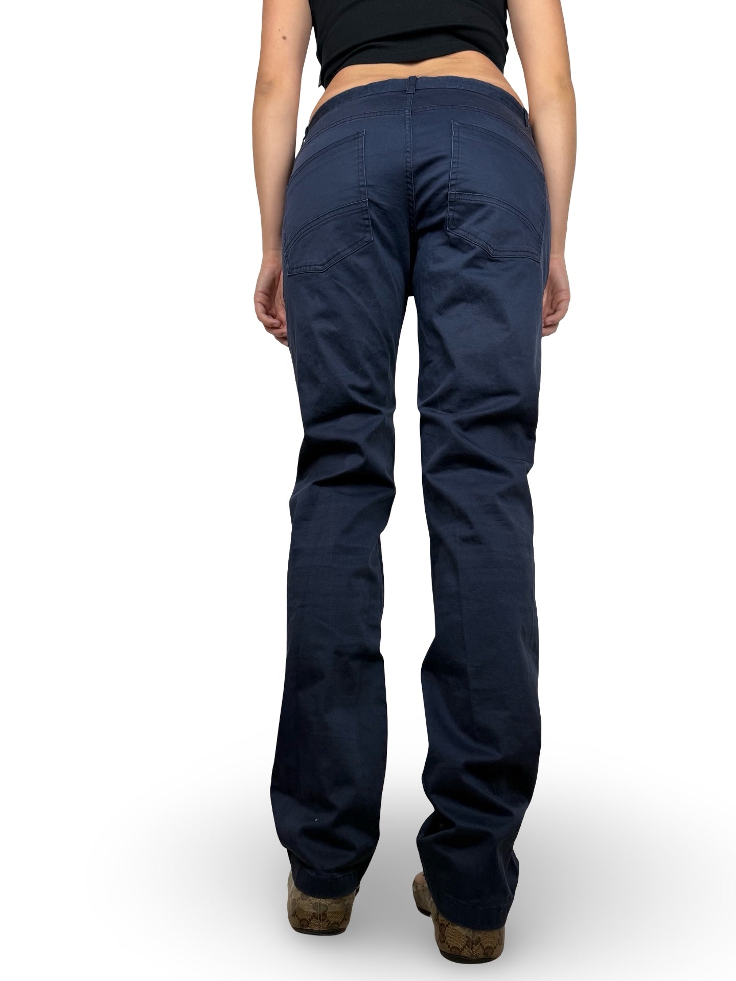 Navy cotton low waist baggy pants (M)