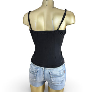 Black embroidered pearls cami top (S)