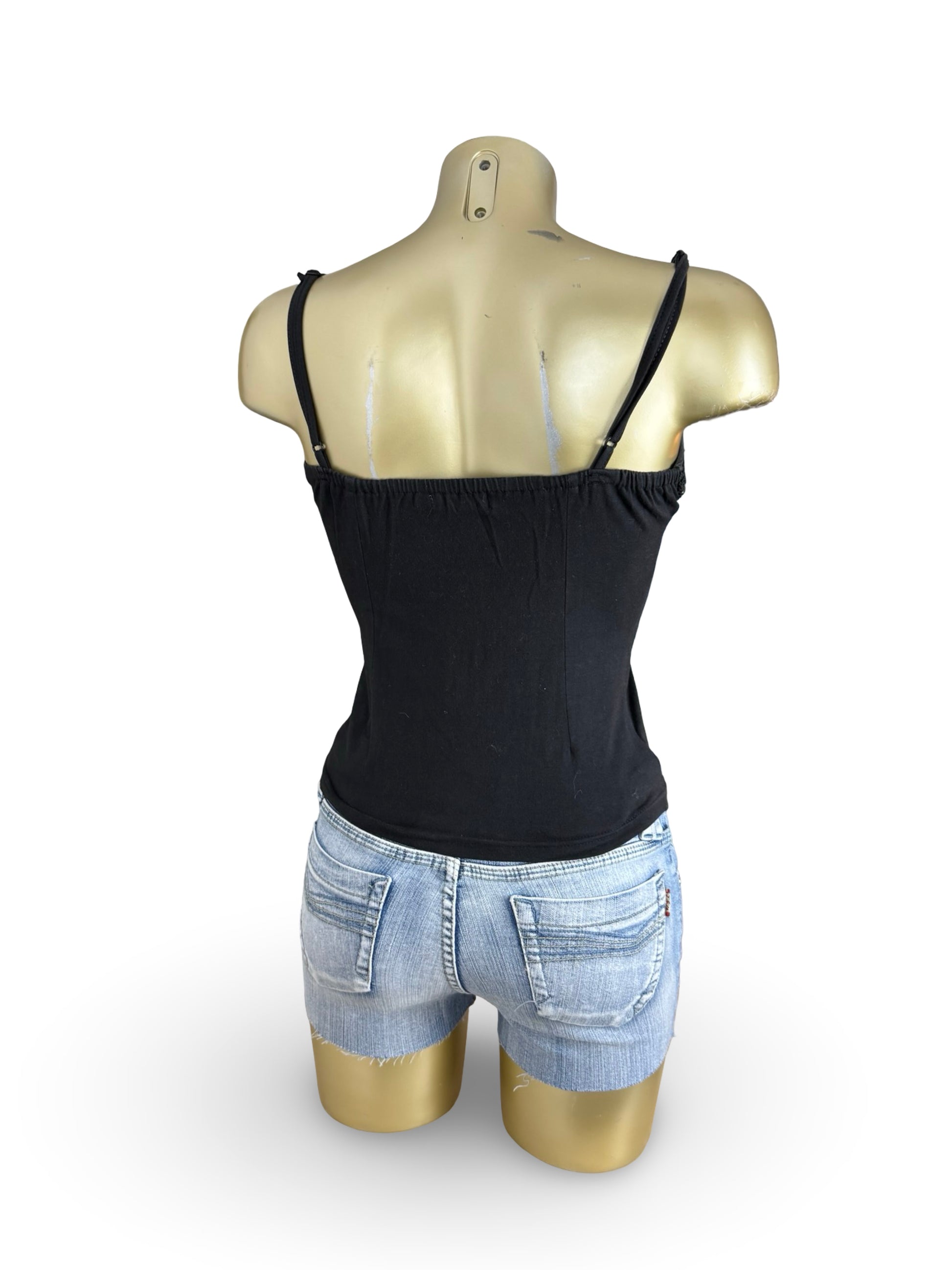 Black embroidered pearls cami top (S)