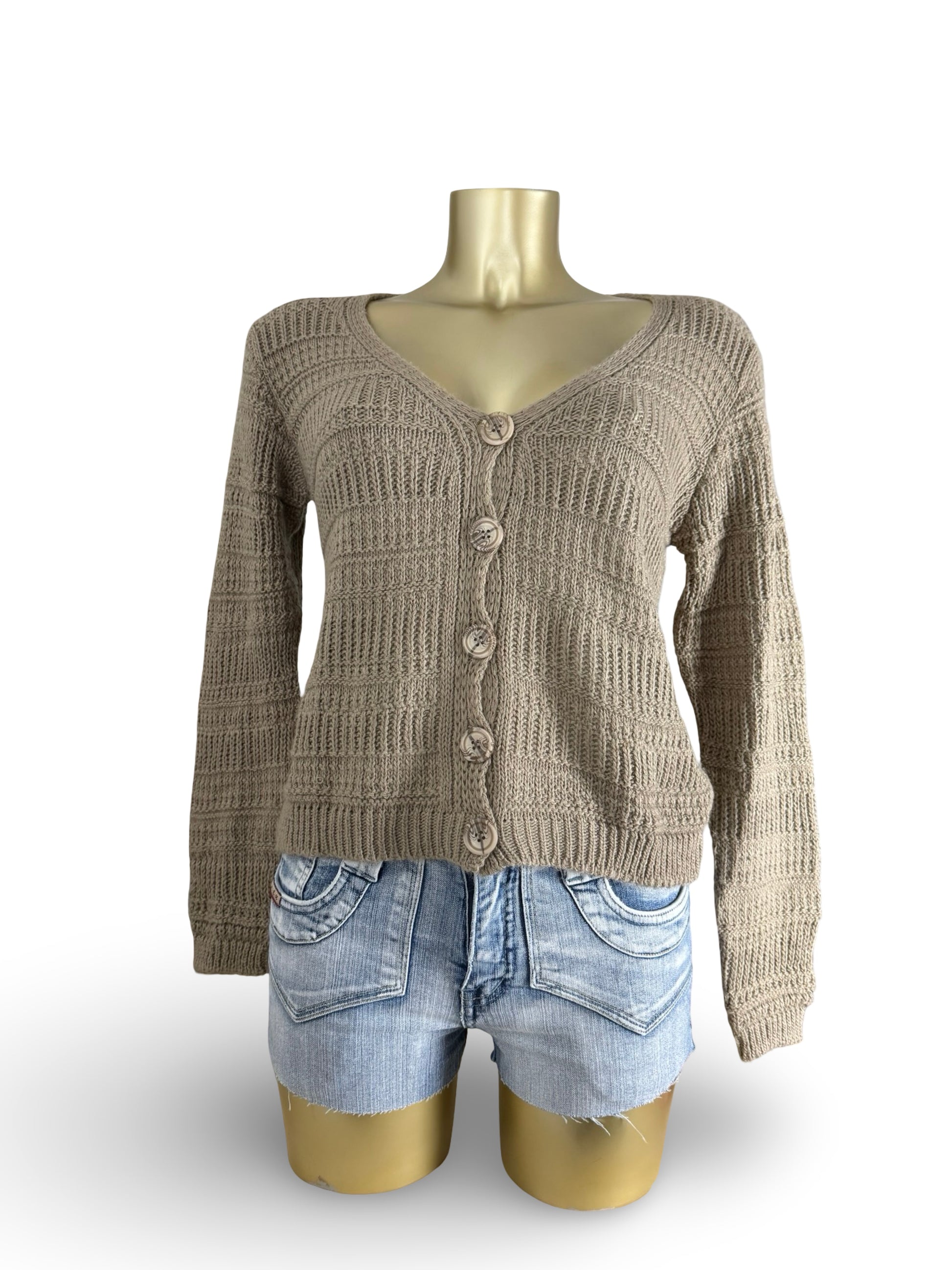 Beige buttons up wool cardigan jumper (XL)