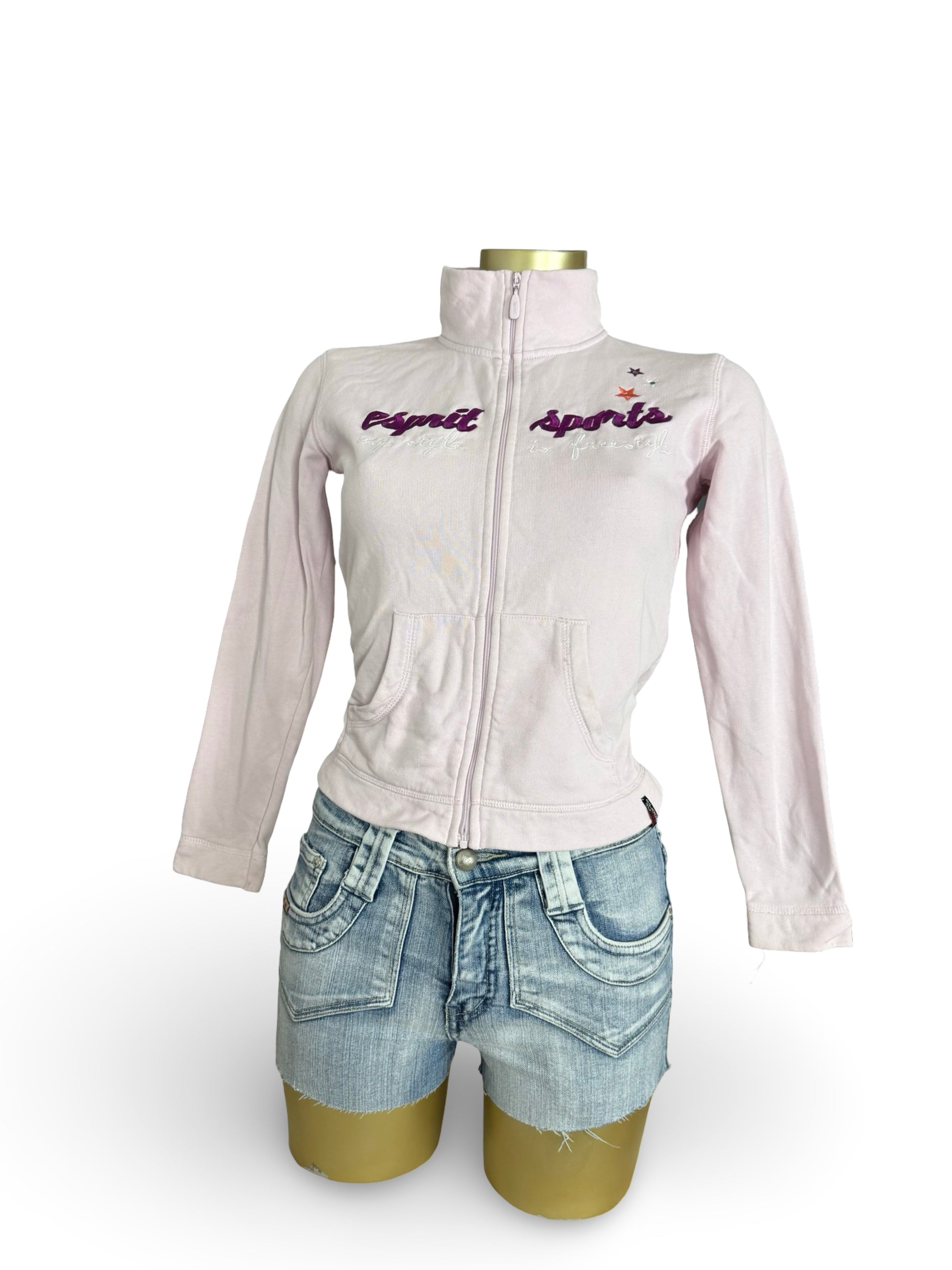 Baby pink zip up cotton sweatshirt (XS)