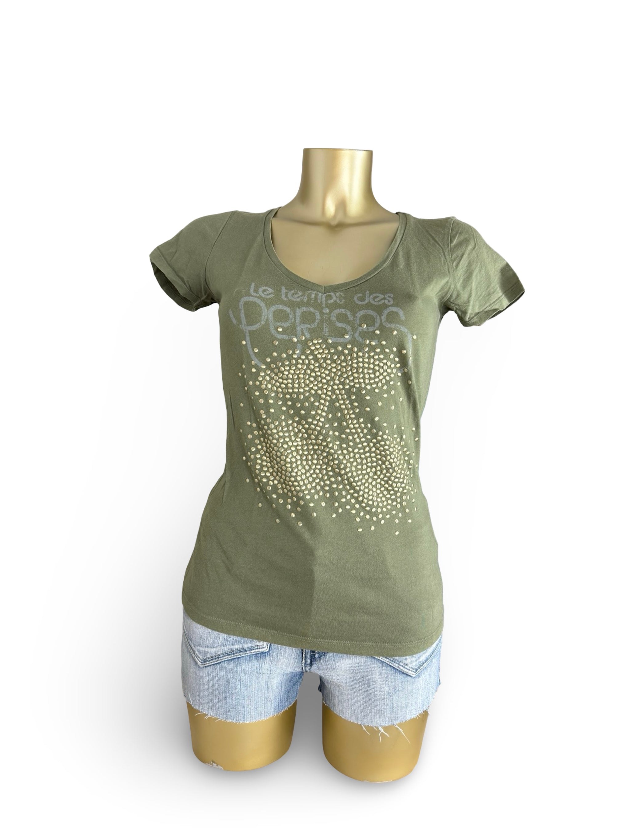 Khaki cherry logo tight fit tee (S)