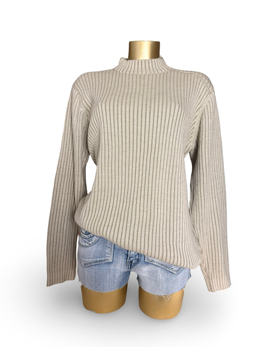 Beige zip up ribbed jumper (XXL)