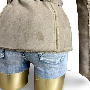 Beige suede inside faux fur tight fit biker coat (S/M)