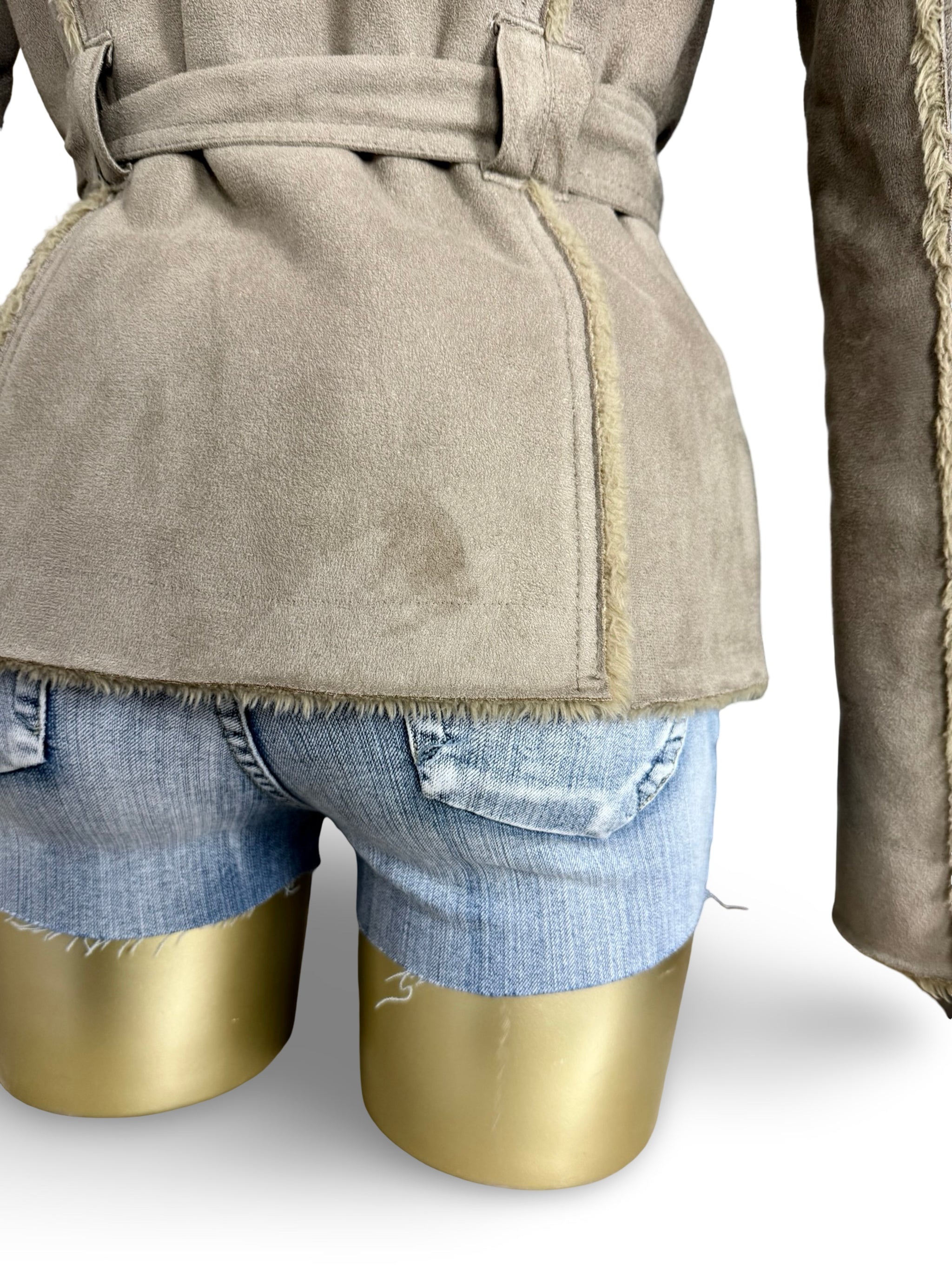 Beige suede inside faux fur tight fit biker coat (S/M)