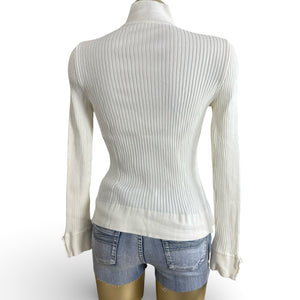White ribbed zip up knitted jacket jumper (S/M)