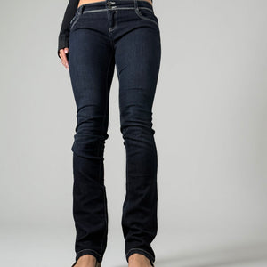 Navy blue denim low rise straight legs pants (S)