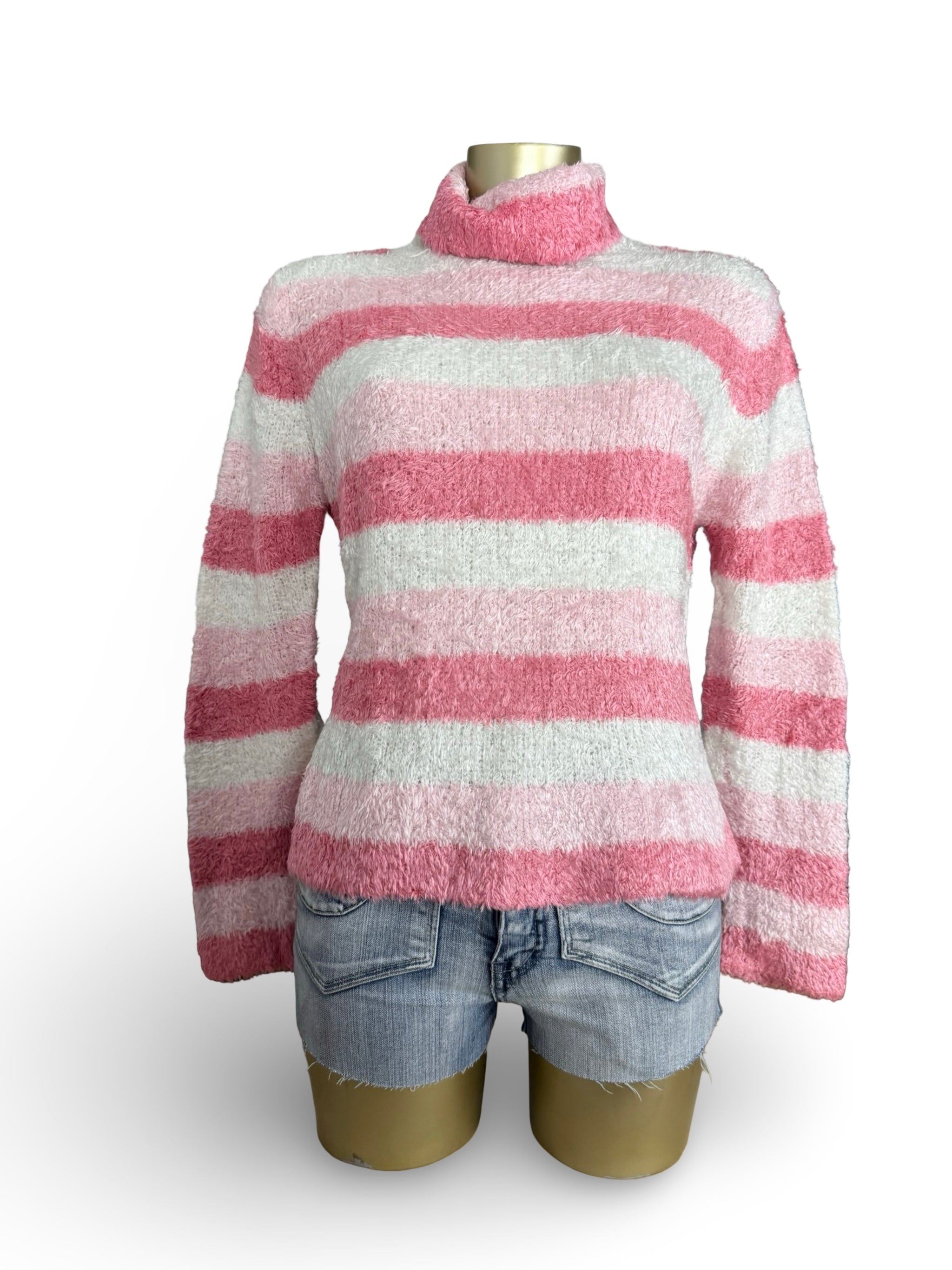 Pink striped super soft turtleneck jumper (M/L)