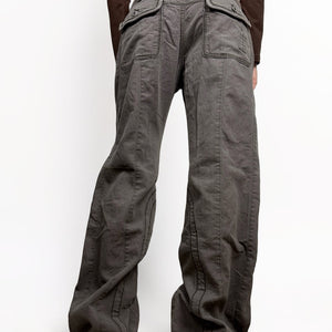 Brown check print cotton low rise baggy pants (L)