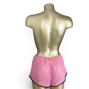 Pink polka dots mesh top + shorty set (M/L)