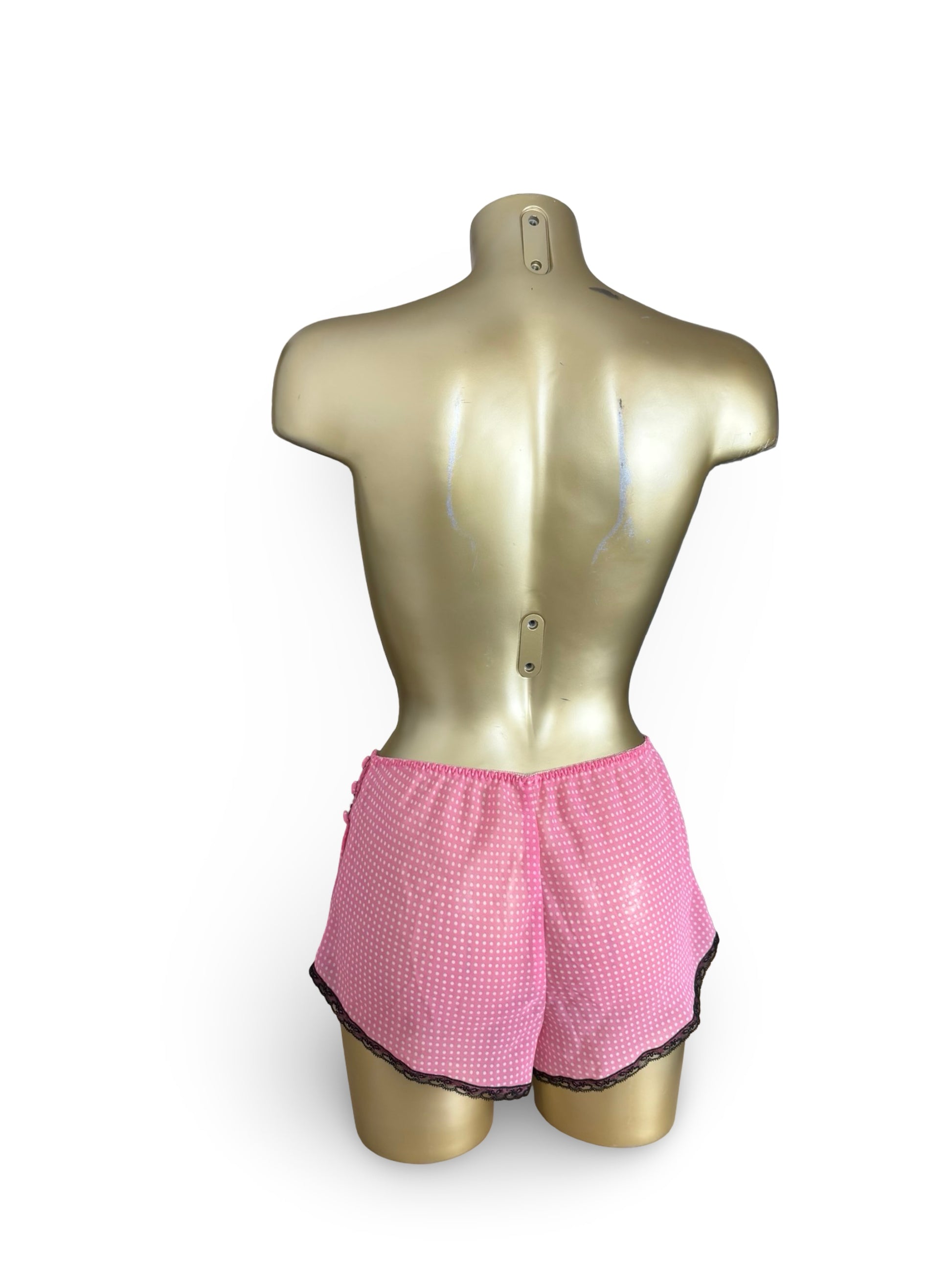 Pink polka dots mesh top + shorty set (M/L)