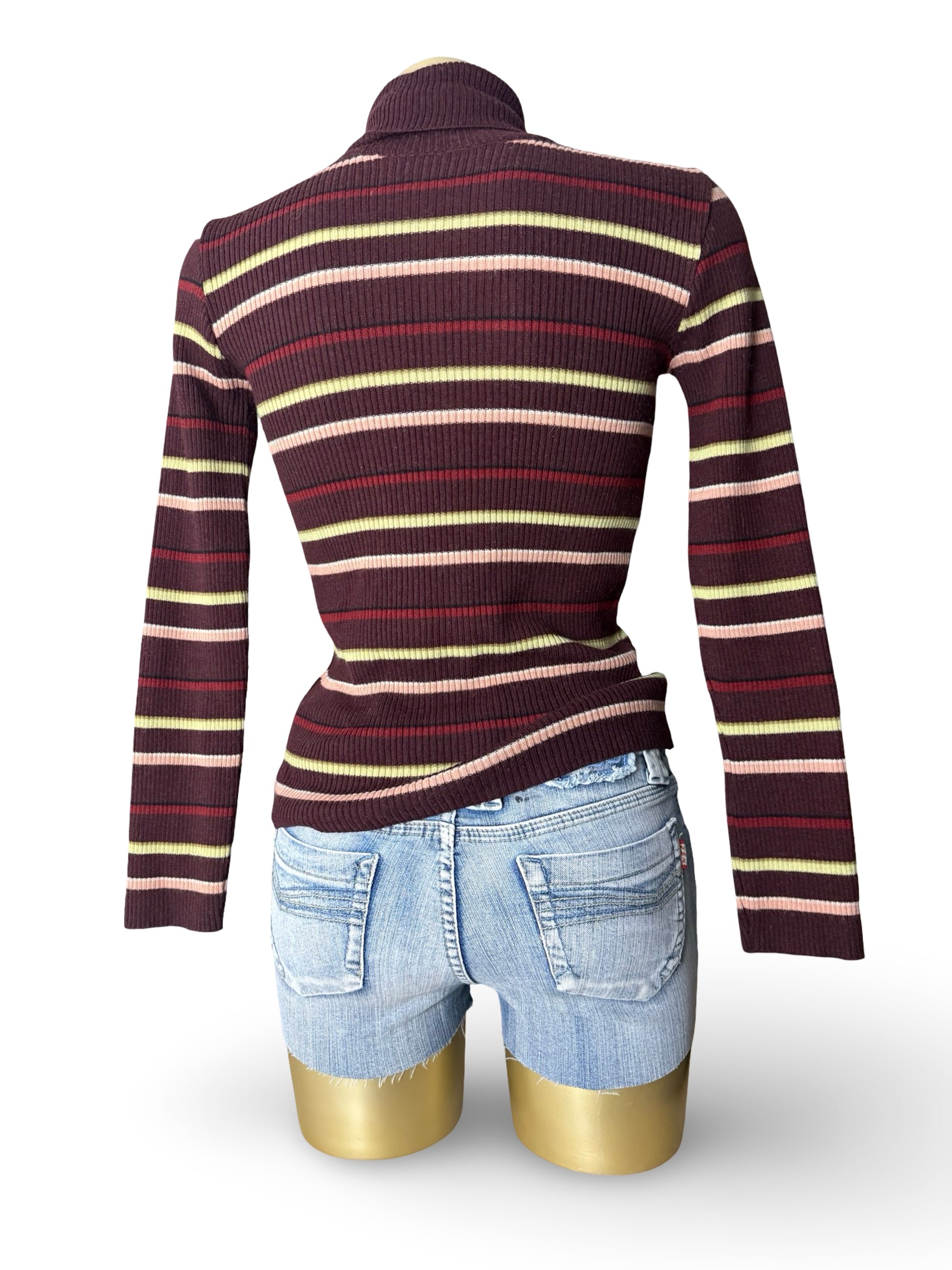Purple striped stretchy turtleneck wool  jumper (S/M)