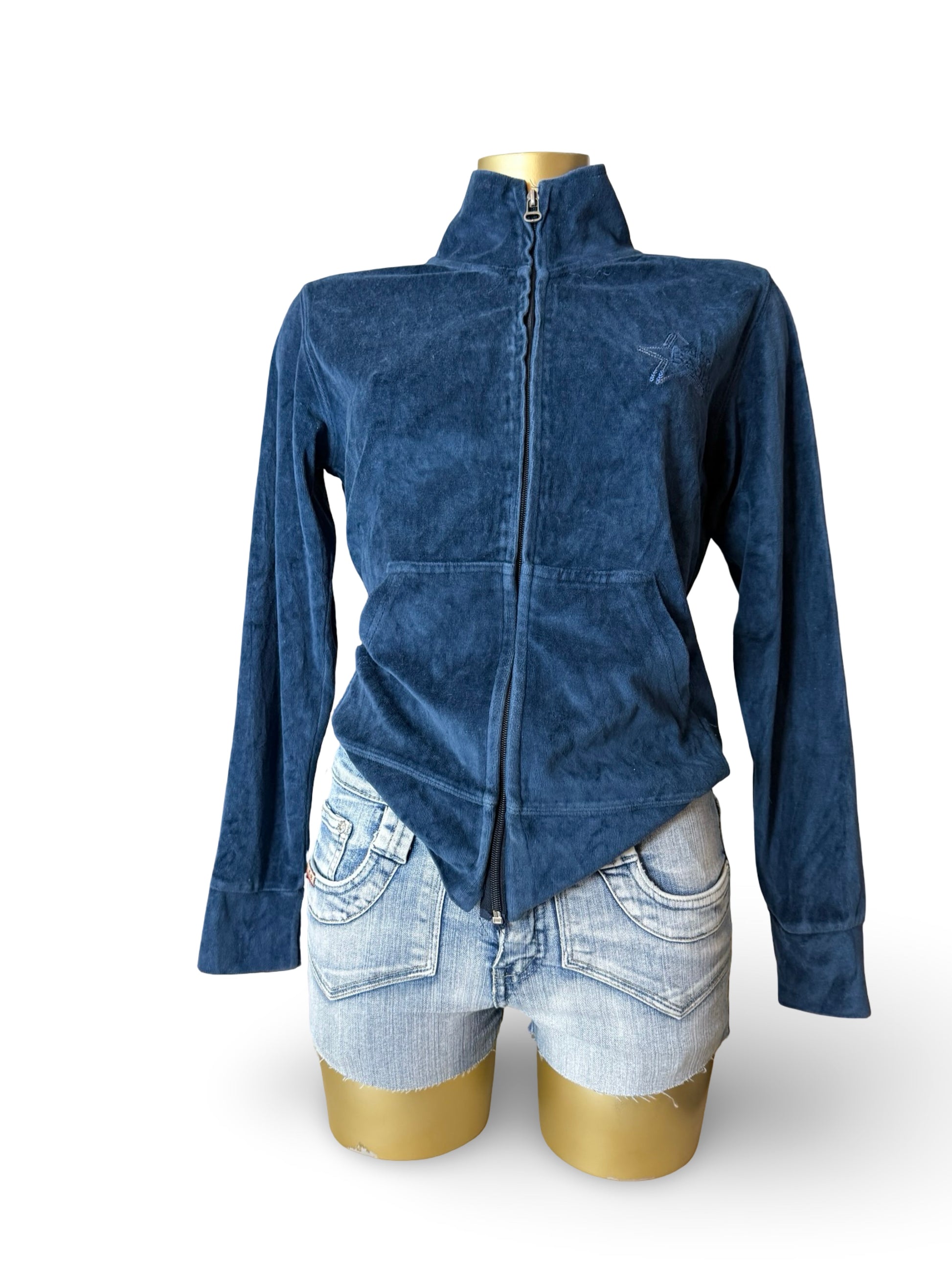 Blue velvet zip up sweatshirt (M)