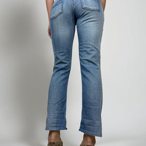 Blue denim low rise straight legs pants (S)