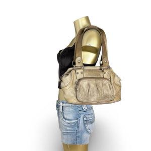 Beige real leather shoulder bag (30x20cm)